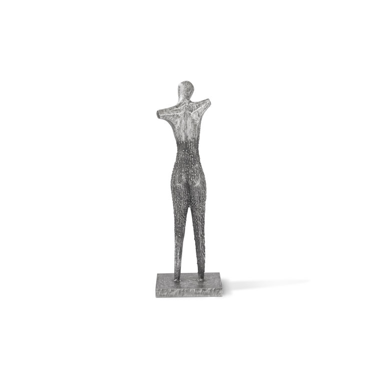 Abstract Black and Silver Metal Female Sculpture on Stand