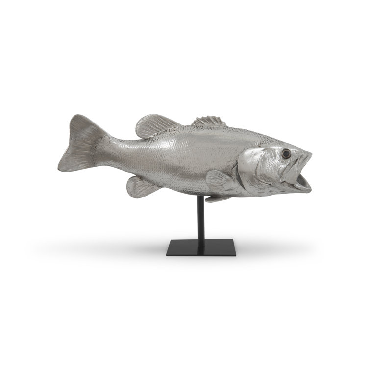 Silver Aluminum Large Mouth Bass Fish Sculpture