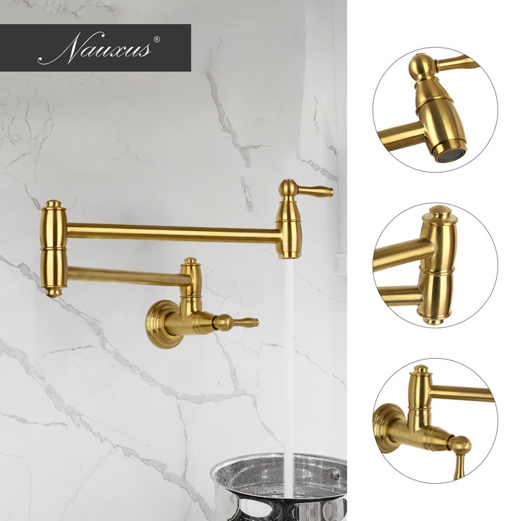 Brushed Gold Brass Wall-Mounted Pot Filler Faucet