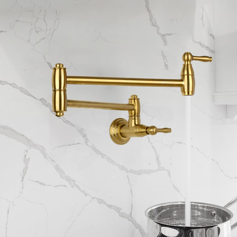 Brushed Gold Brass Wall-Mounted Pot Filler Faucet