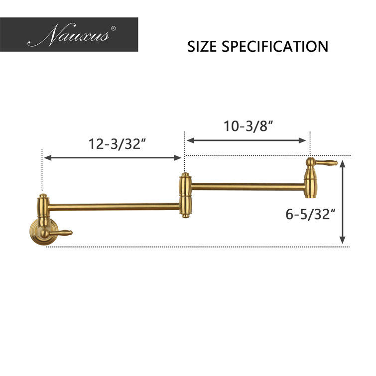 Brushed Gold Brass Wall-Mounted Pot Filler Faucet