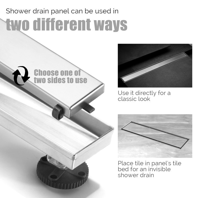 Brush Stainless Steel Linear Shower Drain with Adjustable Feet, 24"