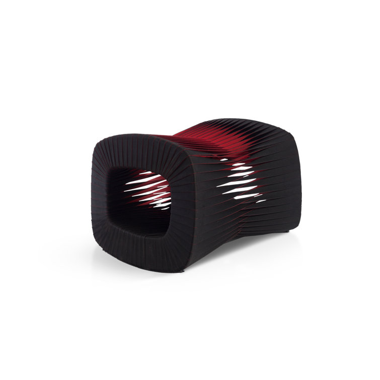 Contemporary Seat Belt 24" Black and Red Cotton Ottoman