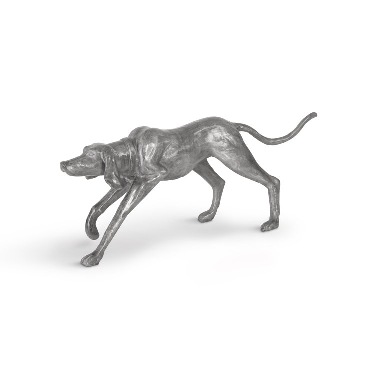 Large Silver Aluminum Walking Dog Statue