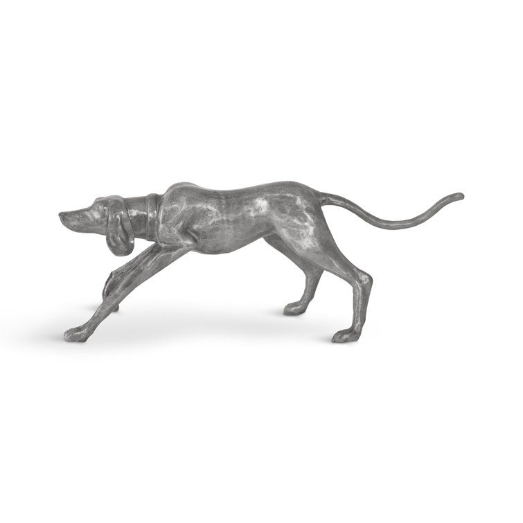 Large Silver Aluminum Walking Dog Statue