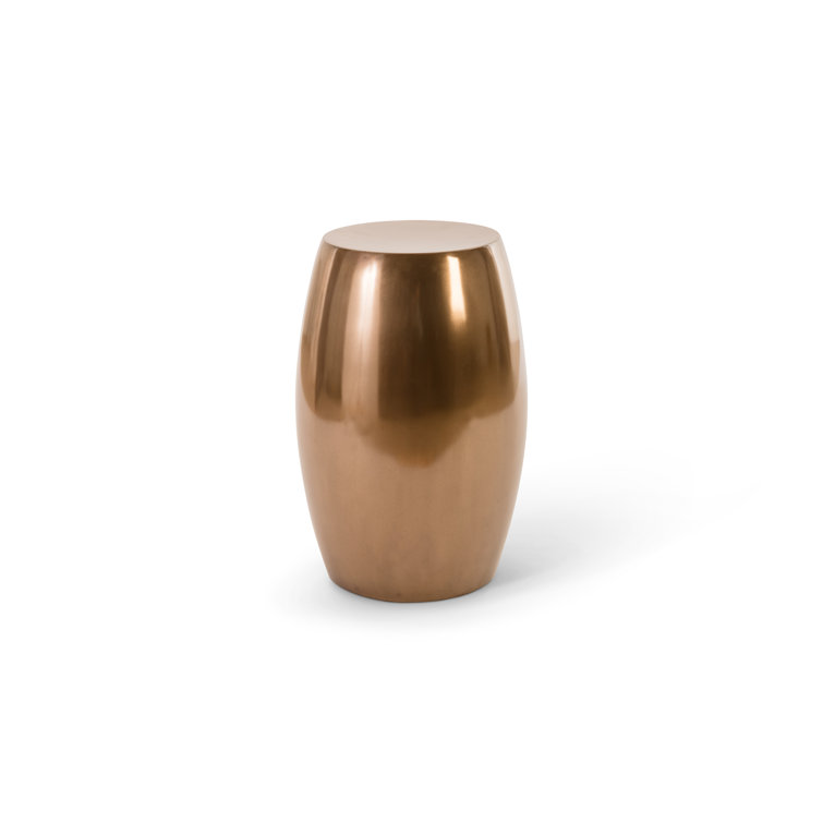 Contemporary 14" Polished Bronze Round Drum End Table