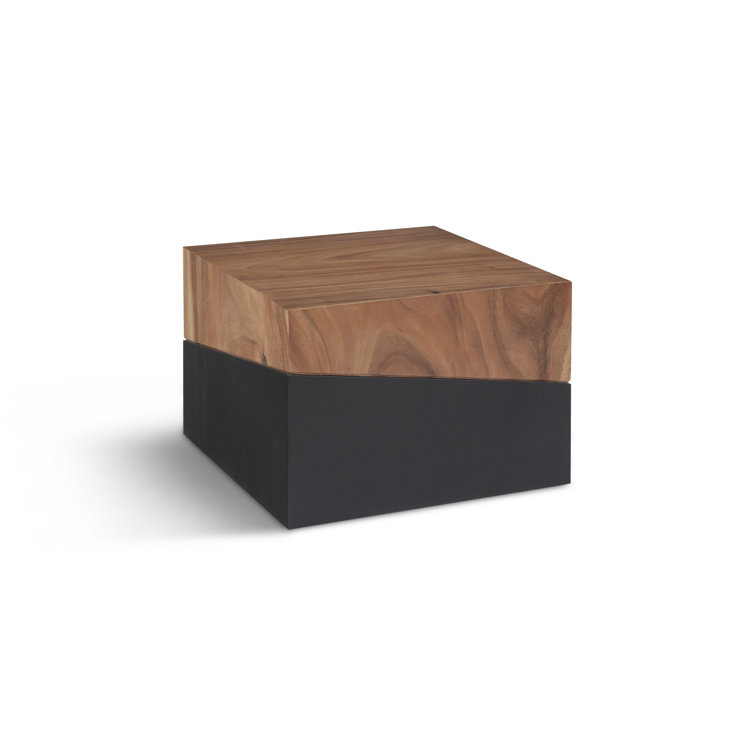 24" Brown and Black Square Wood Metal Coffee Table