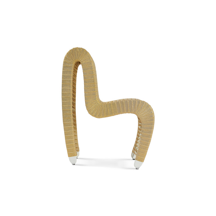 Contemporary Gold Woven Wood-Metal High Side Chair