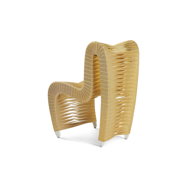 Contemporary Gold Woven Wood-Metal High Side Chair