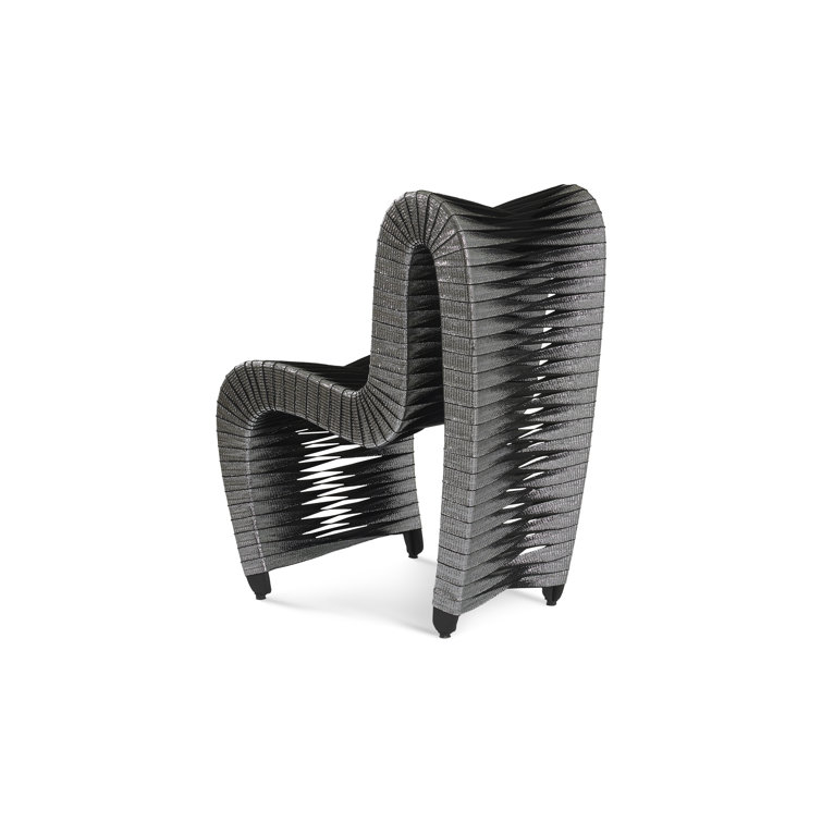 Elevated Silver Metallic Upholstered Wood Side Chair