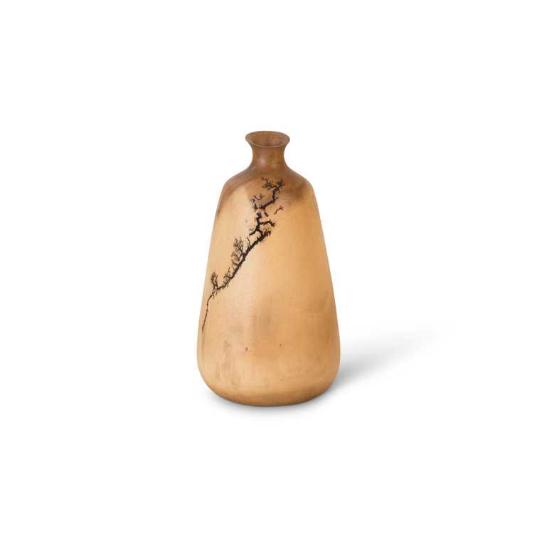 Contemporary 15" Mango Wood Table Vase with Lightning Pattern