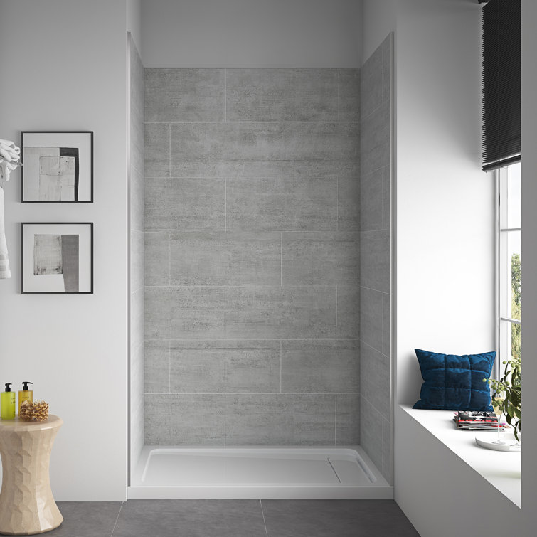 Gray SPC Composite Alcove Shower Wall Kit with Aluminum Edges