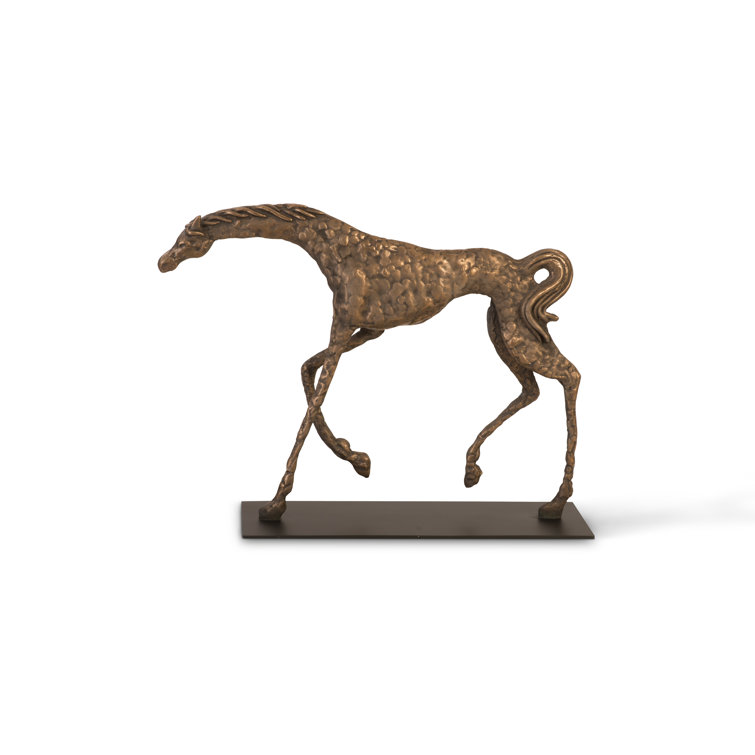 Bronze Prancing Horse Sculpture on Black Metal Base
