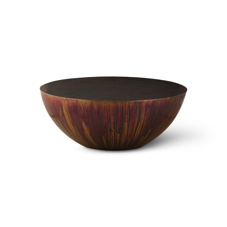 Round Brown Wood Drum Coffee Table