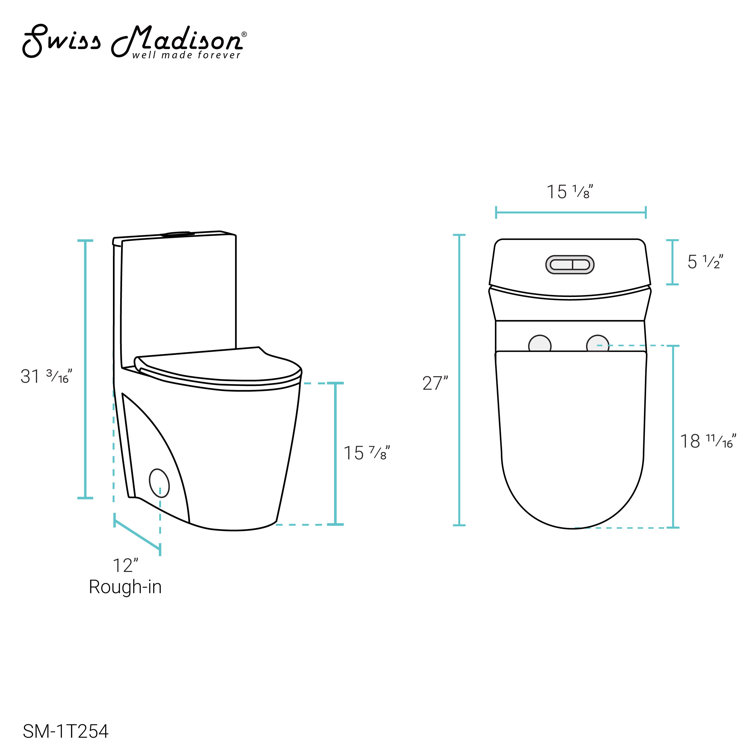 Glossy White Ceramic Dual Flush Elongated One-Piece Toilet