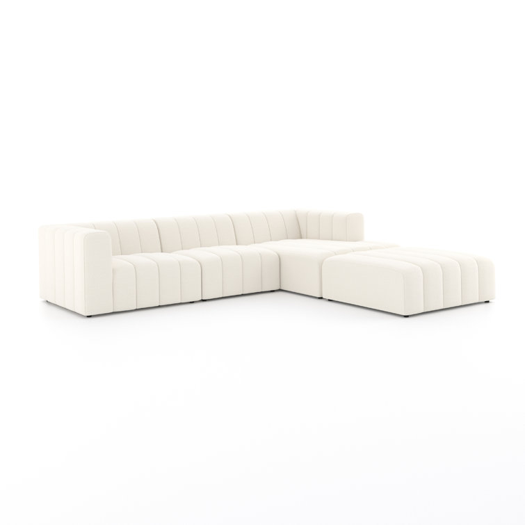 Fayette Cloud Tufted Faux Leather Three Piece Sectional with Ottoman