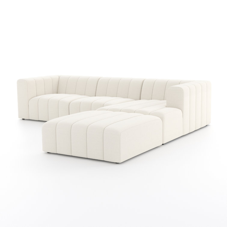 Fayette Cloud Tufted Faux Leather Three Piece Sectional with Ottoman