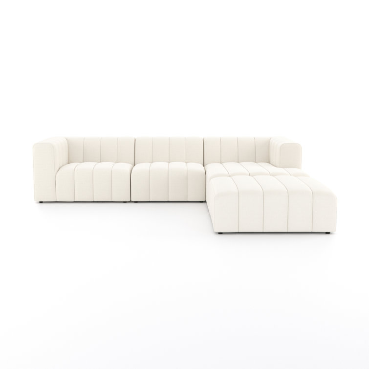 Fayette Cloud Tufted Faux Leather Three Piece Sectional with Ottoman