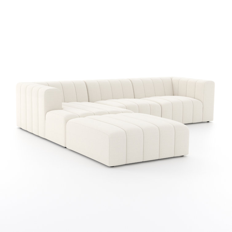 Fayette Cloud Tufted Faux Leather 3-Piece Sectional with Ottoman