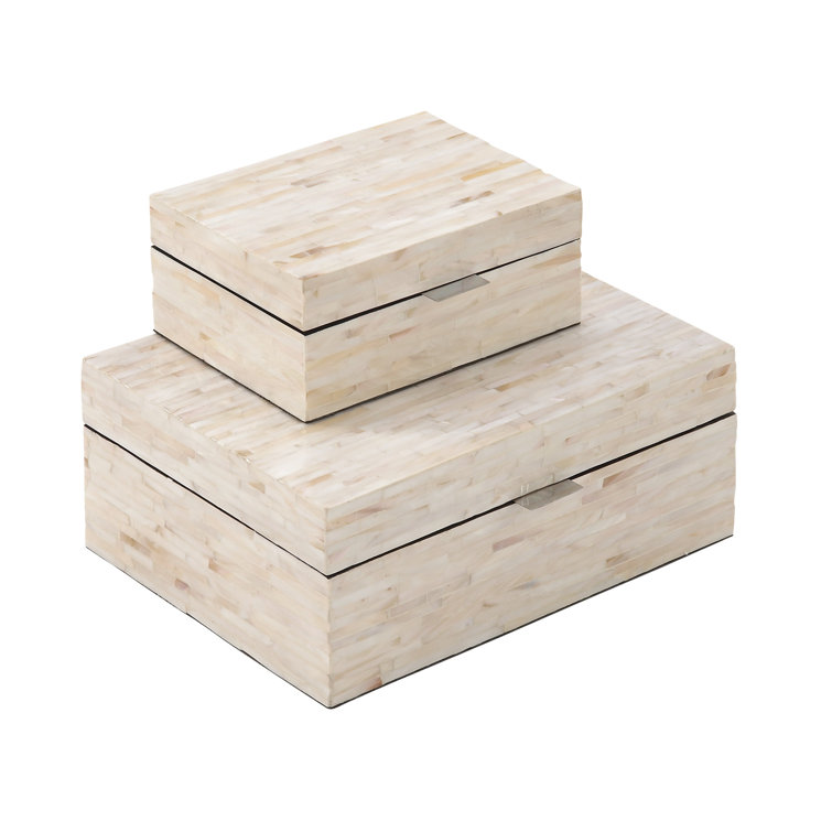 Stained White Handmade Wood Lidded Decorative Box Set