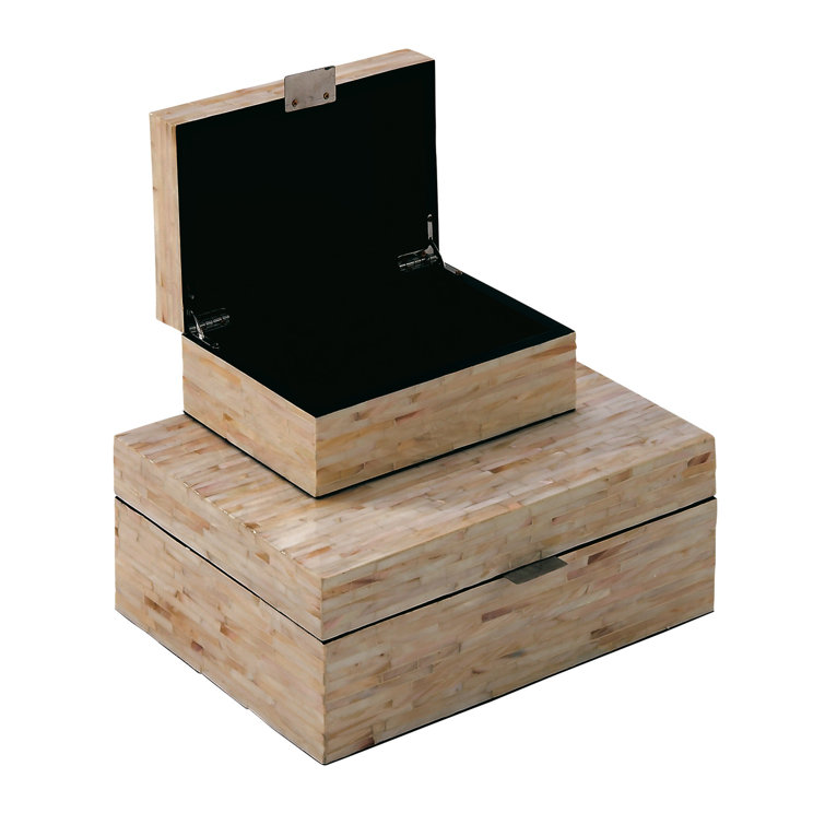 Stained White Handmade Wood Lidded Decorative Box Set