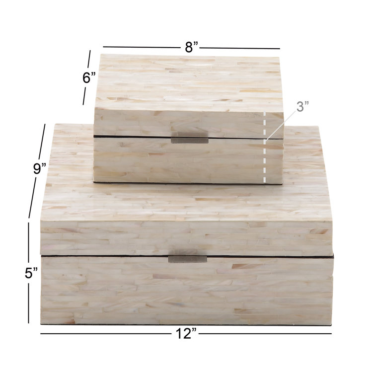 Stained White Handmade Wood Lidded Decorative Box Set