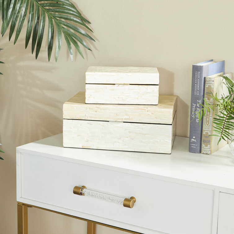 Stained White Handmade Wood Lidded Decorative Box Set