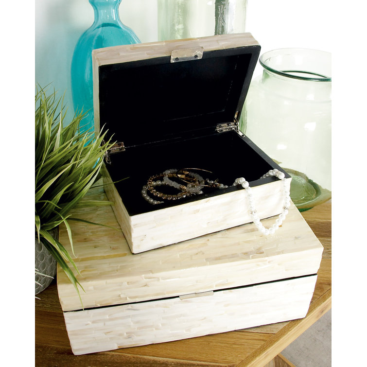 Stained White Handmade Wood Lidded Decorative Box Set