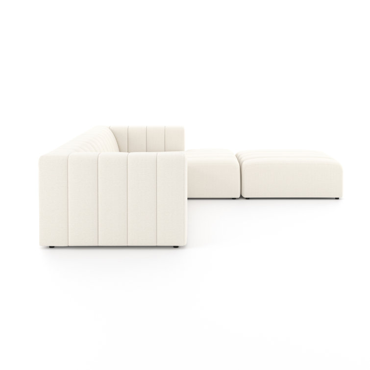 Fayette Cloud Tufted Faux Leather Three Piece Sectional with Ottoman