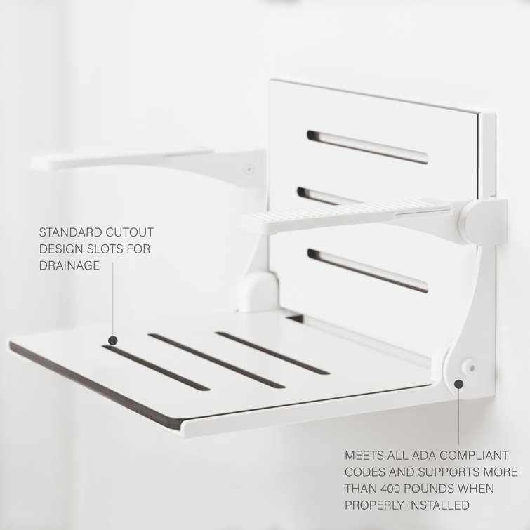 White Matte Teak Folding Wall-Mounted Shower Seat