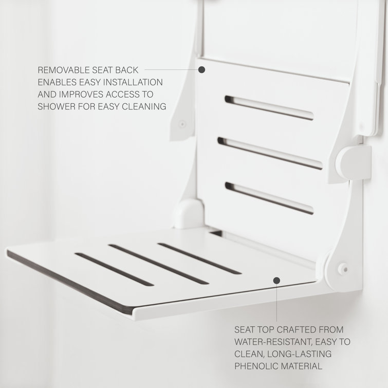 White Matte Teak Folding Wall-Mounted Shower Seat