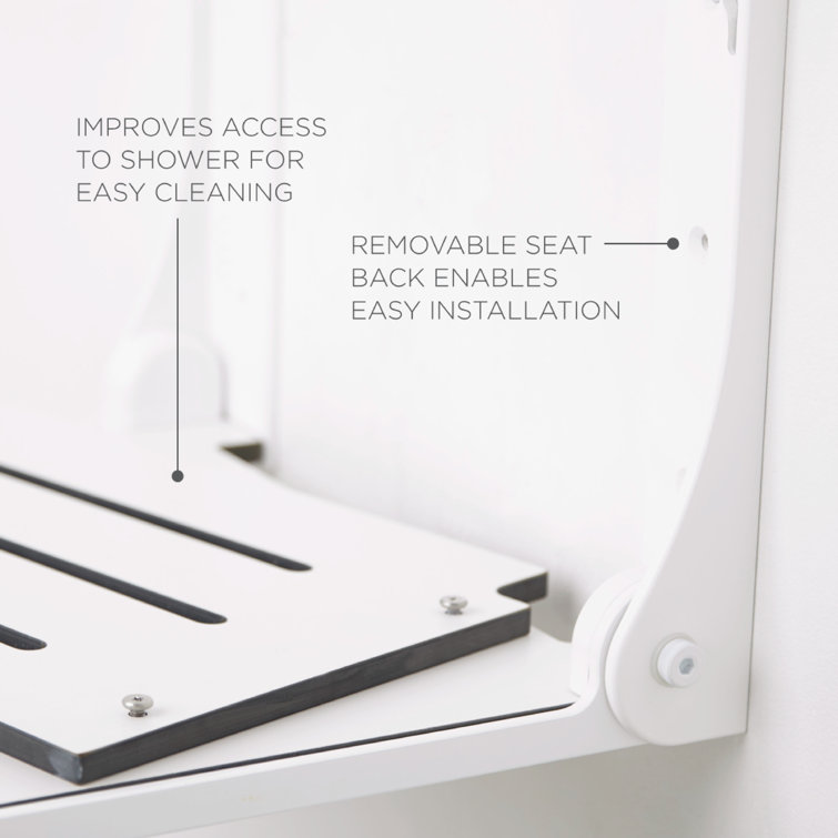 White Matte Teak Folding Wall-Mounted Shower Seat