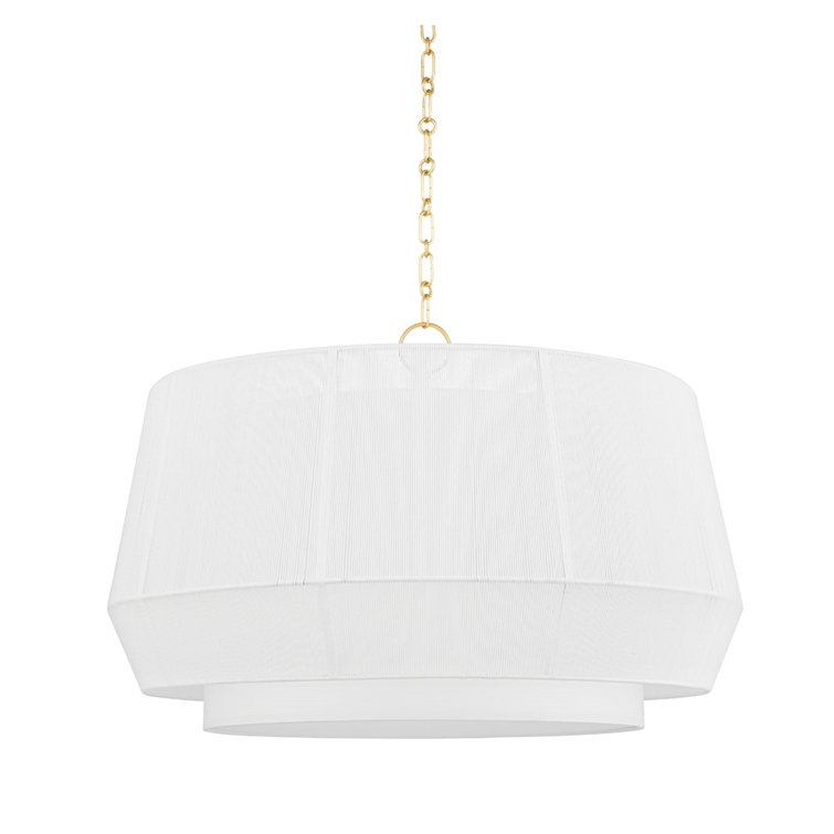 Debi Aged Brass 4-Light Indoor/Outdoor Drum Pendant with Linen Shade