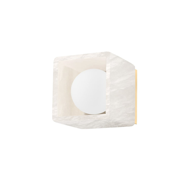 Aged Brass and Opal Matte Glass Square Flush Mount Light