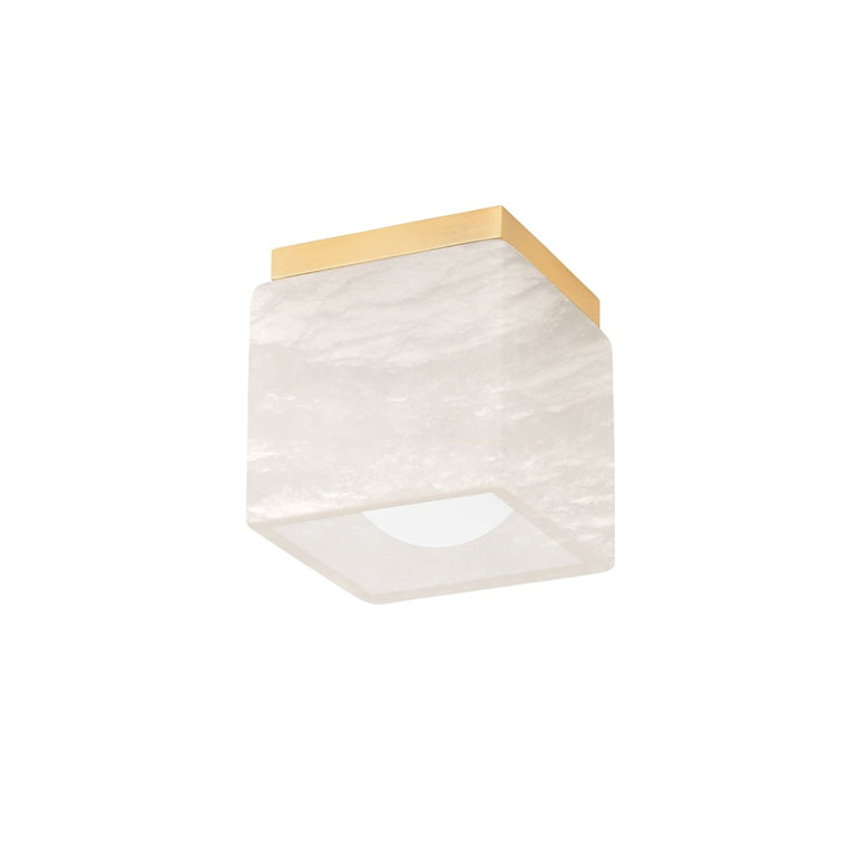 Aged Brass and Opal Matte Glass Square Flush Mount Light