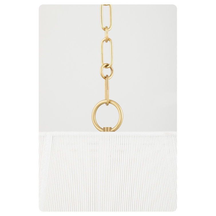 Debi Aged Brass 4-Light Indoor/Outdoor Drum Pendant with Linen Shade