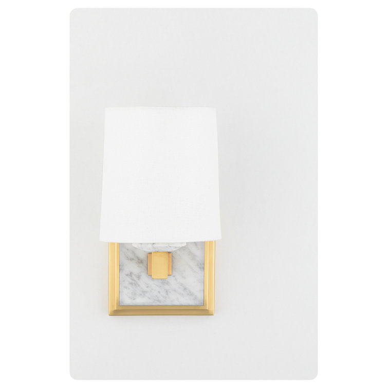 Elwood Contemporary Aged Brass Wall Sconce with Linen Shade