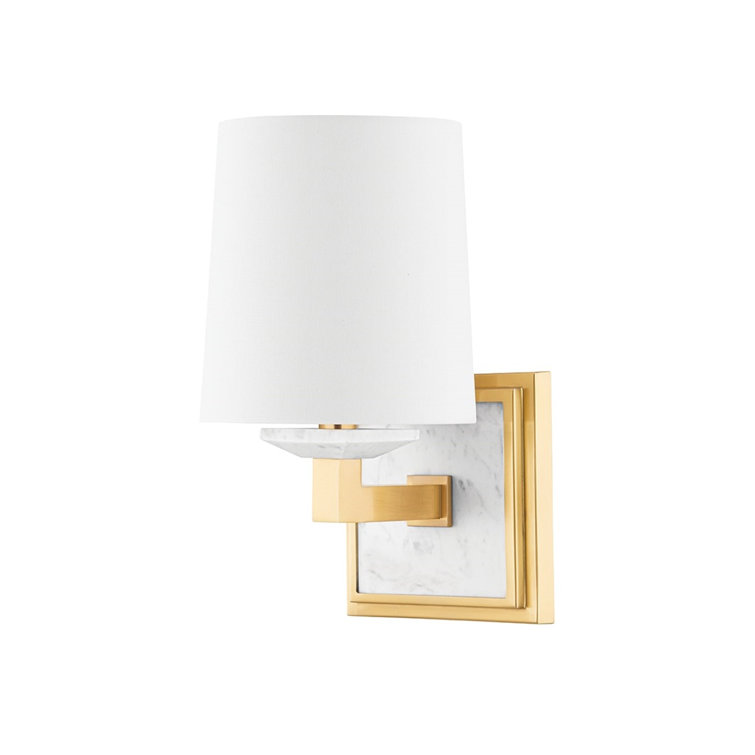 Elwood Contemporary Aged Brass Wall Sconce with Linen Shade