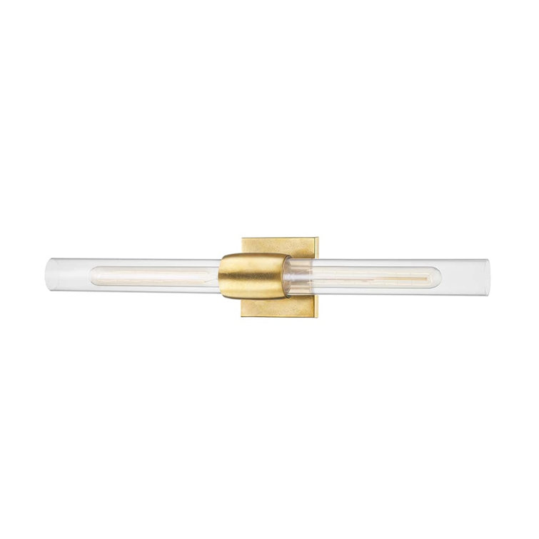 Elegant Aged Brass 2-Light Wall Sconce with Clear Glass Shade