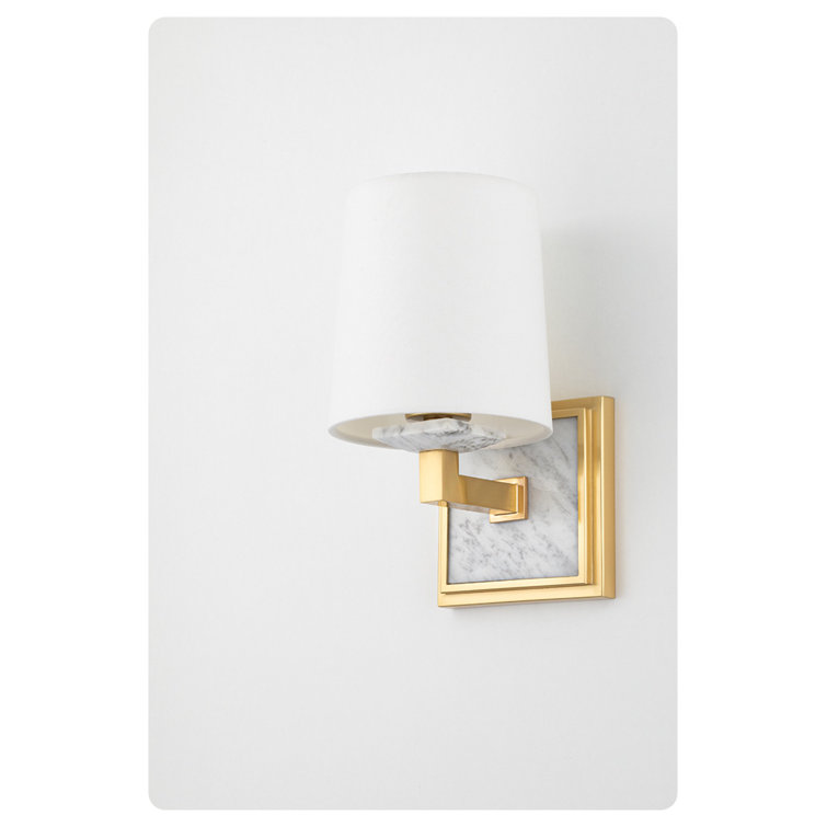Elwood Contemporary Aged Brass Wall Sconce with Linen Shade