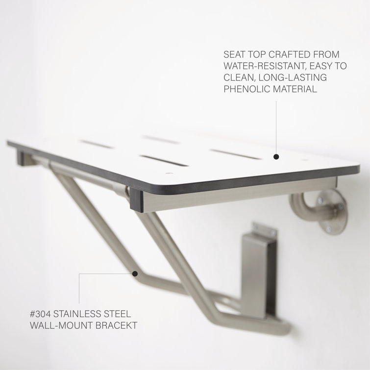 18" White Matte Folding Wall Mount Shower Seat