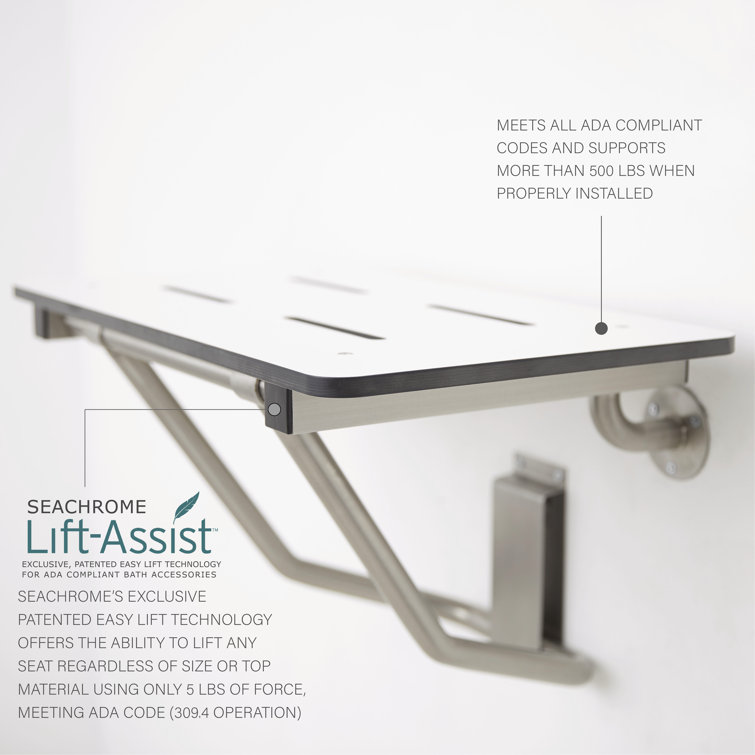 18" White Matte Folding Wall Mount Shower Seat