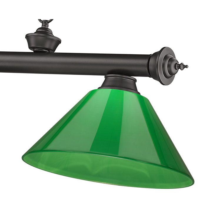 Bronze Plated 57" Steel Billiard Light with Green Acrylic Shades