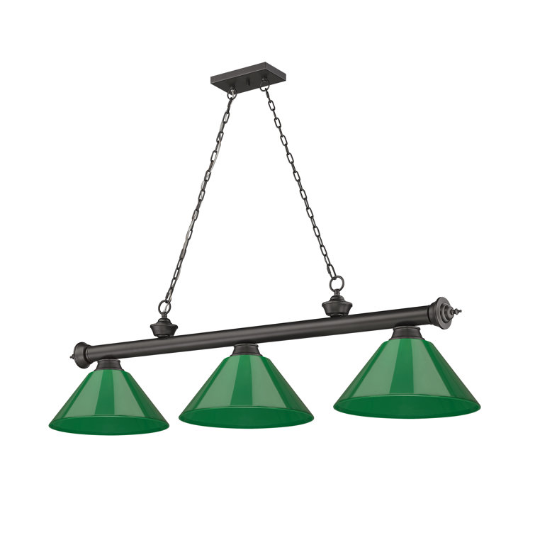 Bronze Plated 57" Steel Billiard Light with Green Acrylic Shades