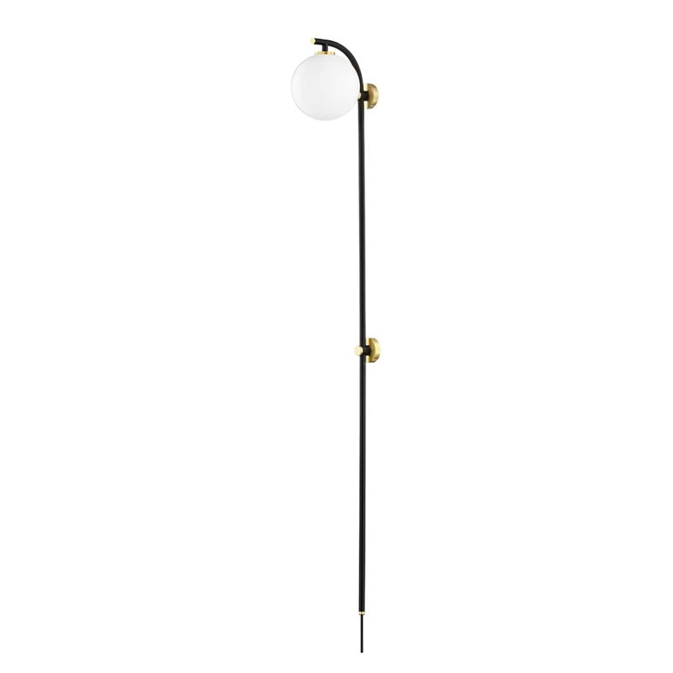 Aged Brass & Soft Black Dimmable Wall Sconce with White Glass Shade