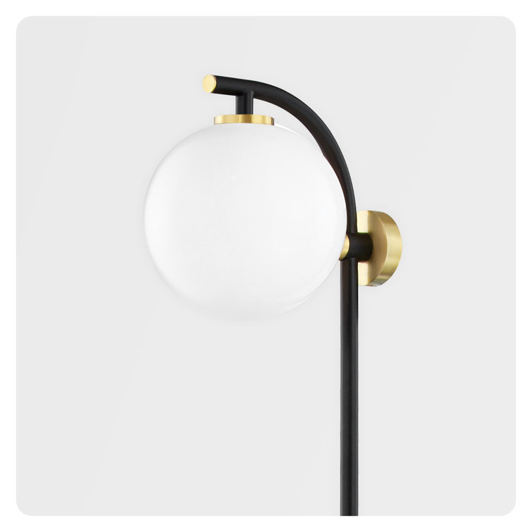 Aged Brass & Soft Black Dimmable Wall Sconce with White Glass Shade