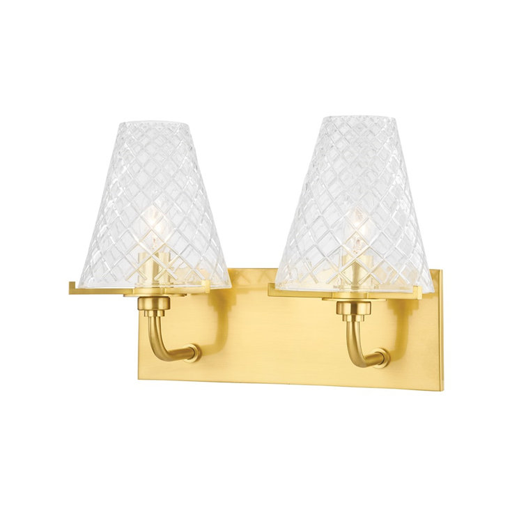 Aged Brass 2-Light Wall Sconce with Clear Glass Shades