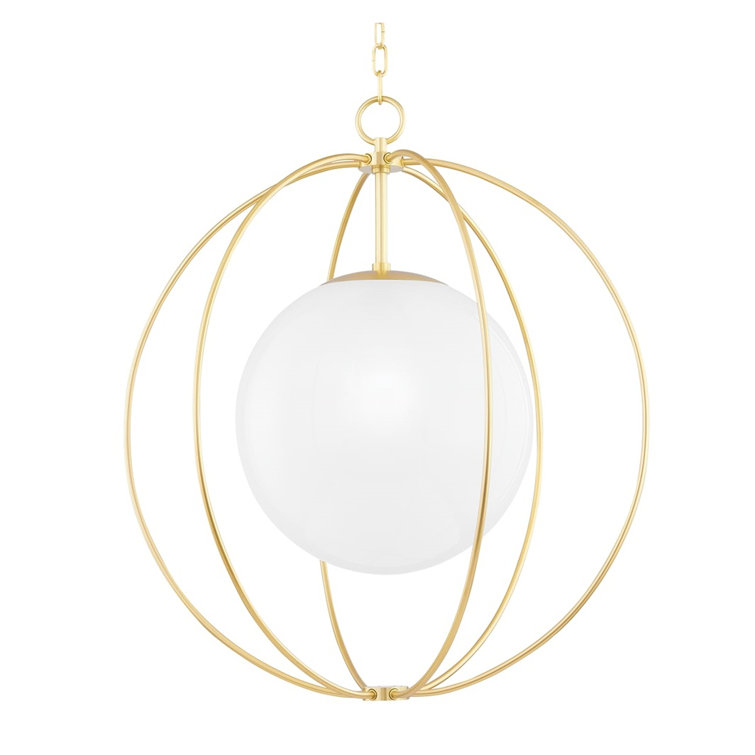 Celestial Aged Brass Globe Pendant with Etched Glass Shade