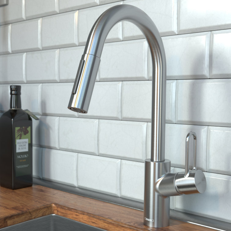 High Arc Brushed Stainless Steel Single Handle Kitchen Faucet
