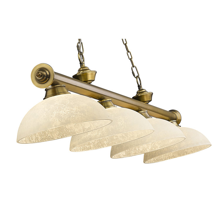 Elegant Brass 4-Light Billiard Pendant with Golden Mottle Shades